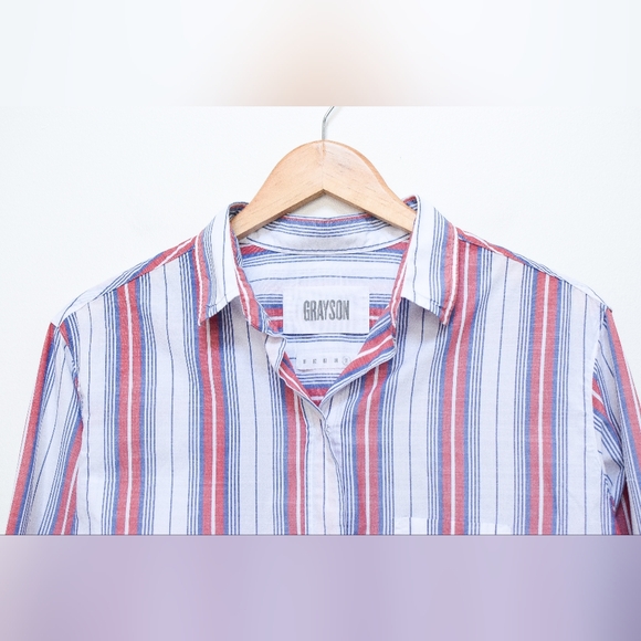 Frank & Eileen Grayson The Hero Button Down Shirt Red & Blue Stripe Cotton Sz XL - Picture 3 of 12